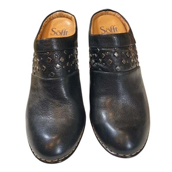 Söfft Heeled Leather Black Mules with Studs - Picture 3 of 14